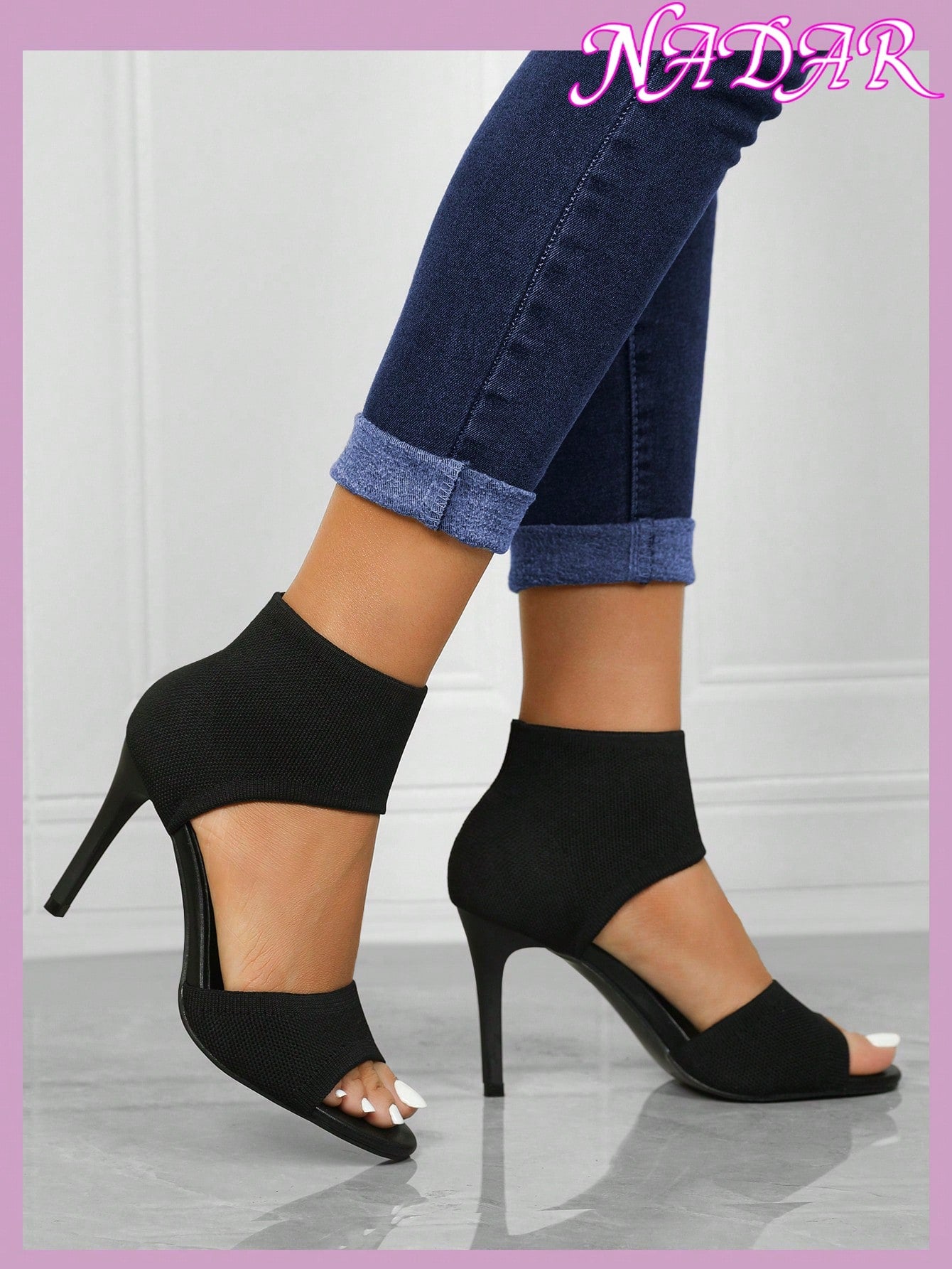 Women'S Minimalist Thick High Heel Knitted Sandals, Casual Solid Color anti Slip Sandals,Spring Summer Outfits