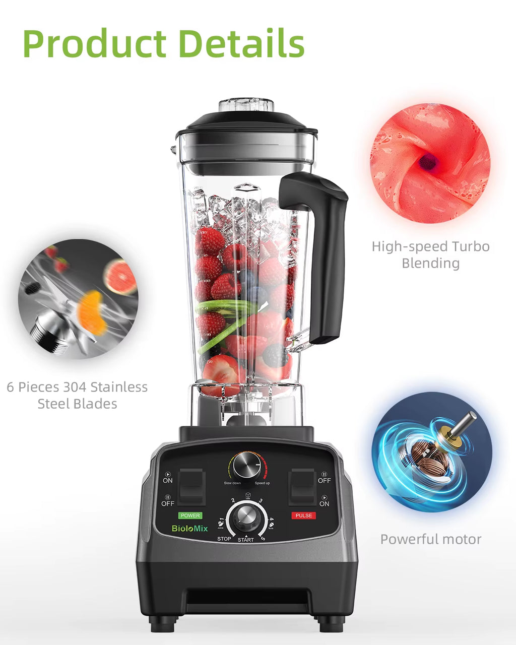 3HP 2200W Heavy Duty Grade Timer Blender Mixer Juicer Fruit Food Processor Ice Smoothies BPA Free 2L Jar