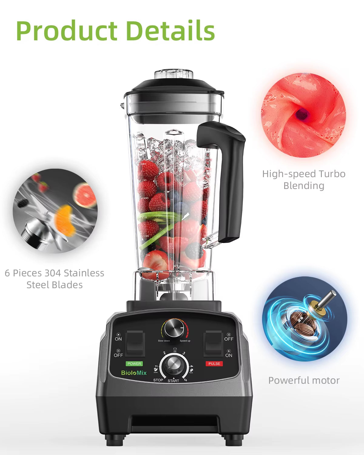 3HP 2200W Heavy Duty Grade Timer Blender Mixer Juicer Fruit Food Processor Ice Smoothies BPA Free 2L Jar