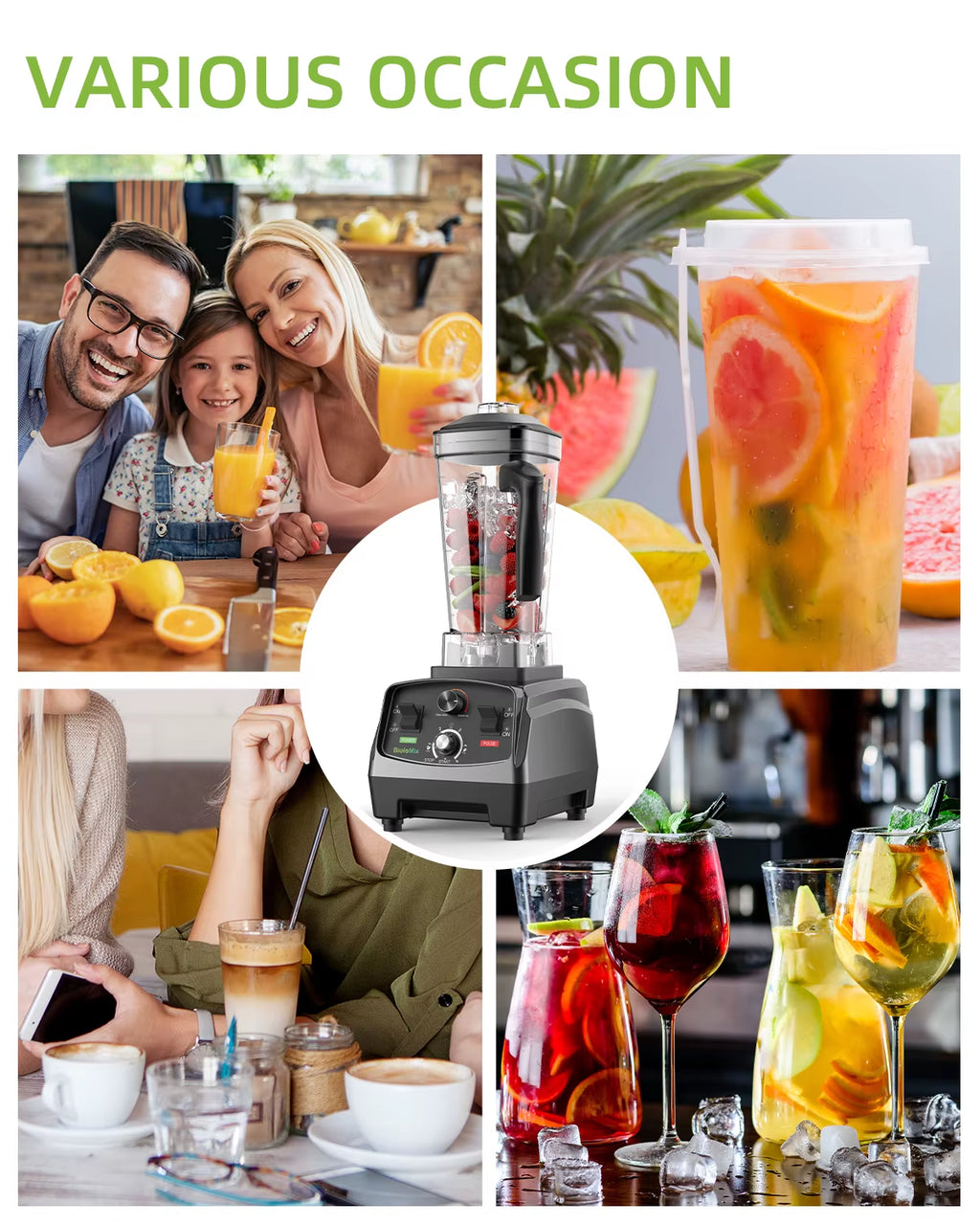 3HP 2200W Heavy Duty Grade Timer Blender Mixer Juicer Fruit Food Processor Ice Smoothies BPA Free 2L Jar