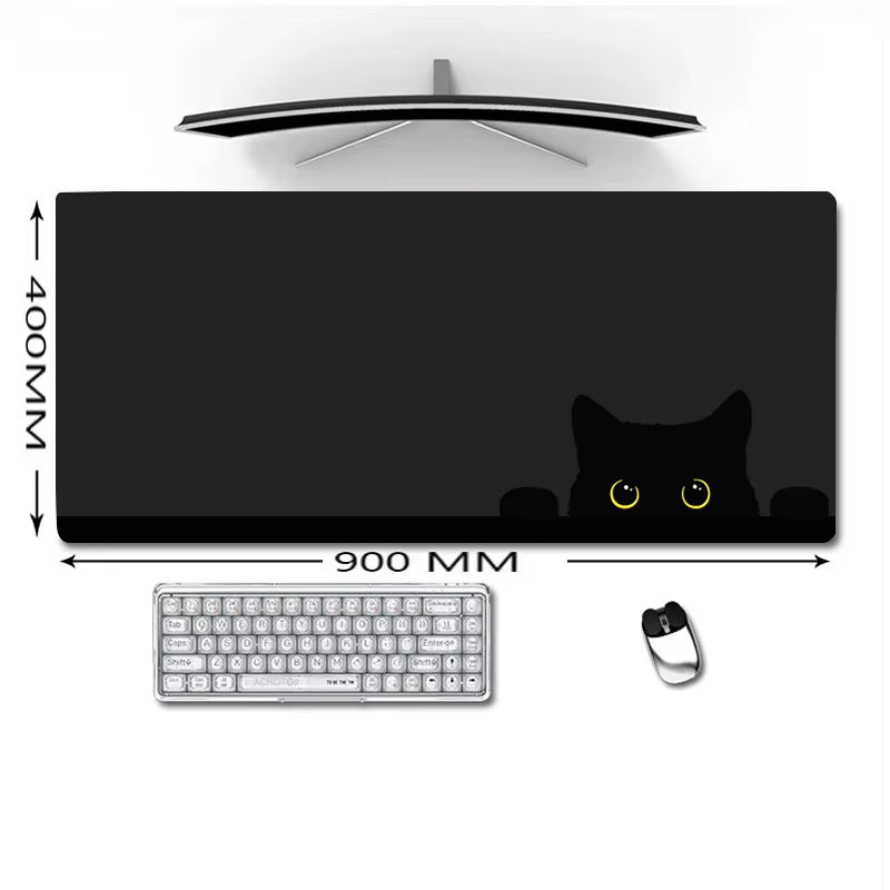 Kawaii Black Kitten Mouse Pad Large Cute Game Keyboard Mat Xxl Computers Accessories Table Pads Girl Home Bedrooms Carpet Mats
