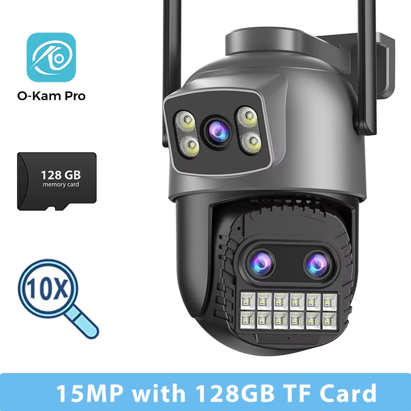 15MP Wifi Camera PTZ Outdoor Dual Screen 10X Digital Zoom Human Detection 10MP Security IP Camera Surveillance O-Kam Pro