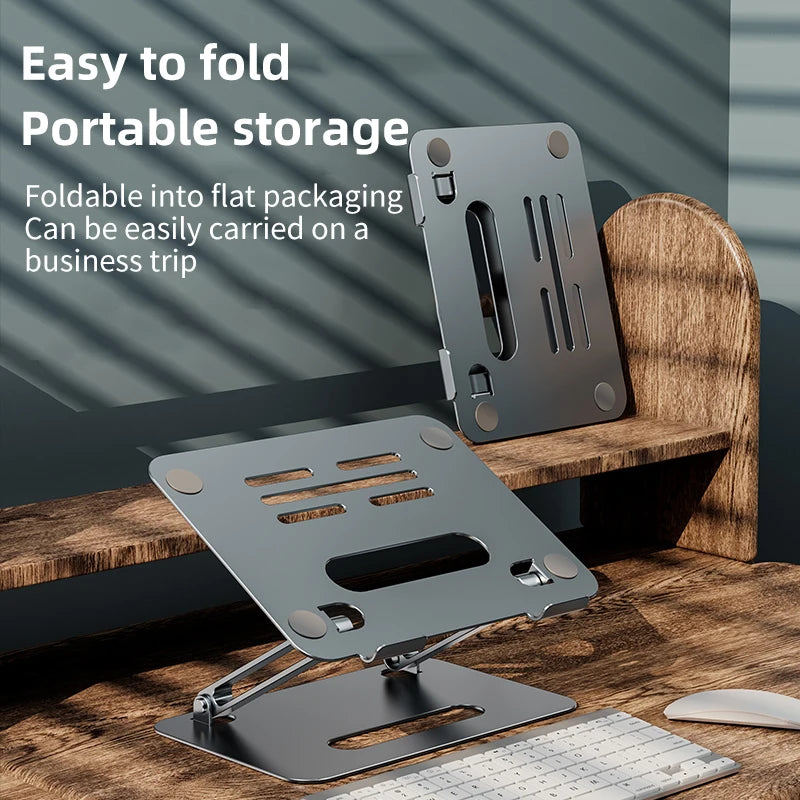 Adjustable Aluminum Alloy Cooling Rack Laptop Stand for 11-17 Inch Devices - Portable, Non-Slip, and Office-Friendly