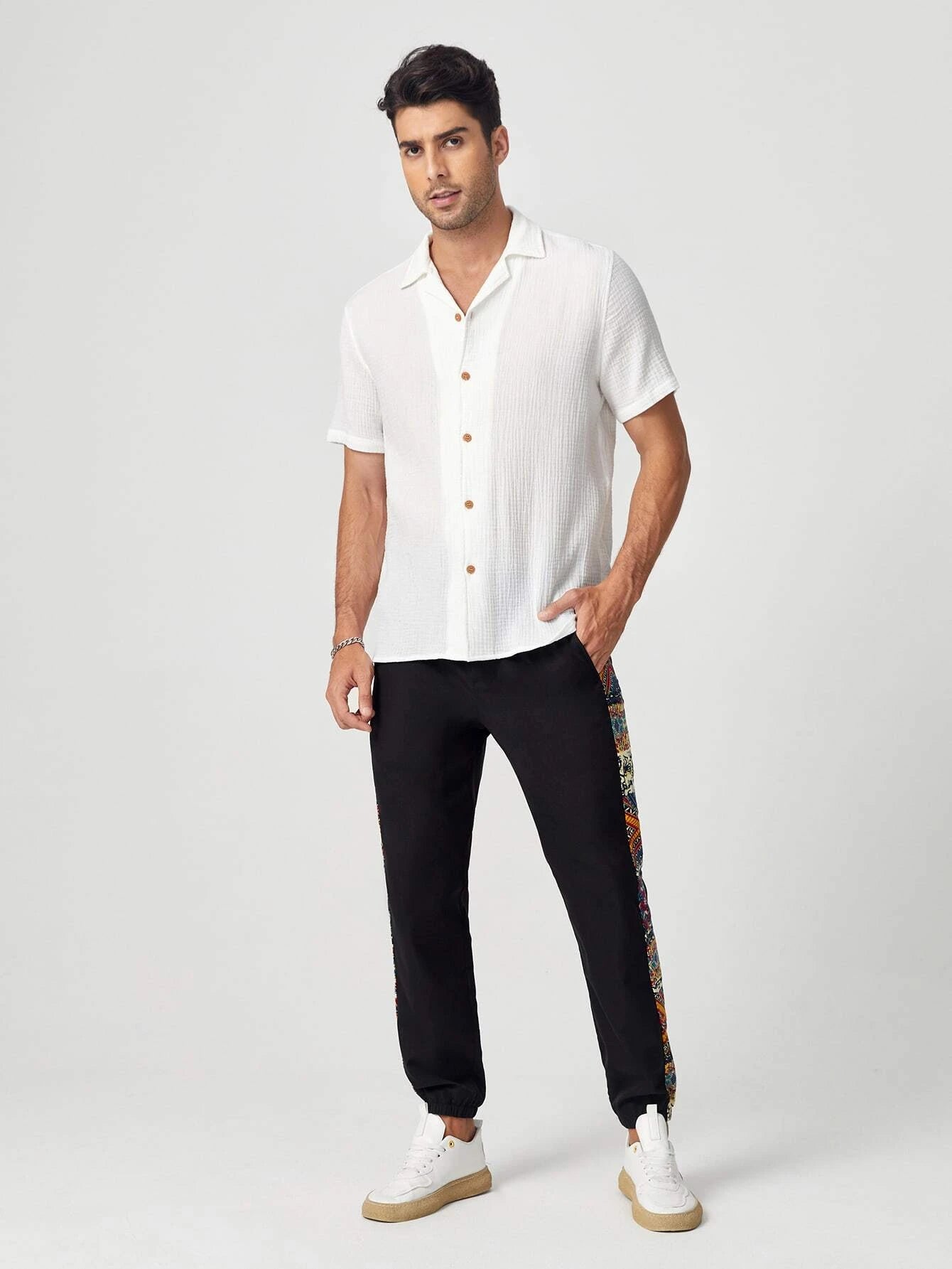 GENTILAND Men Cotton Solid Textured Button Front Shirt