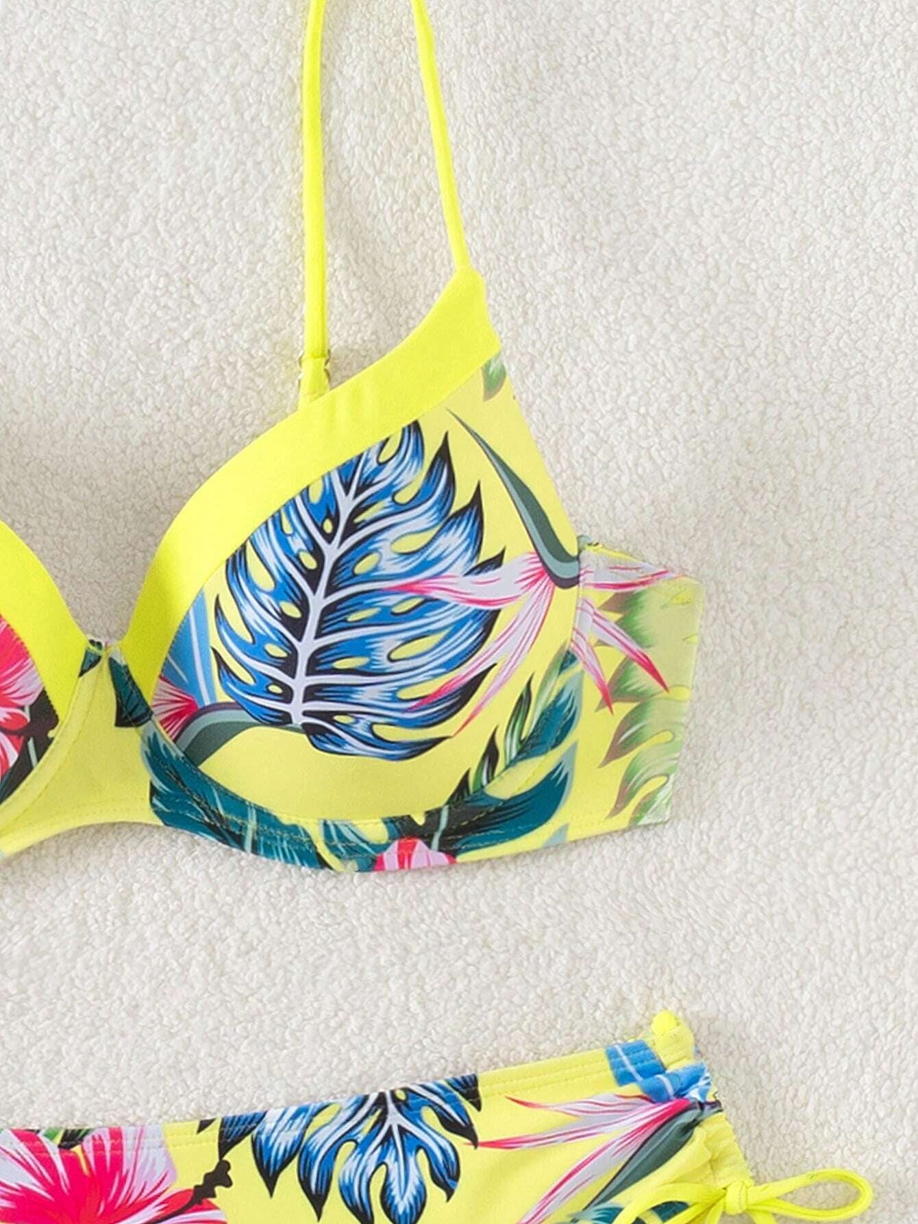 Swim Lushoire Swim Suits for Women Summer Beach Tropical Print V-Neck Spaghetti Strap Bikini Set