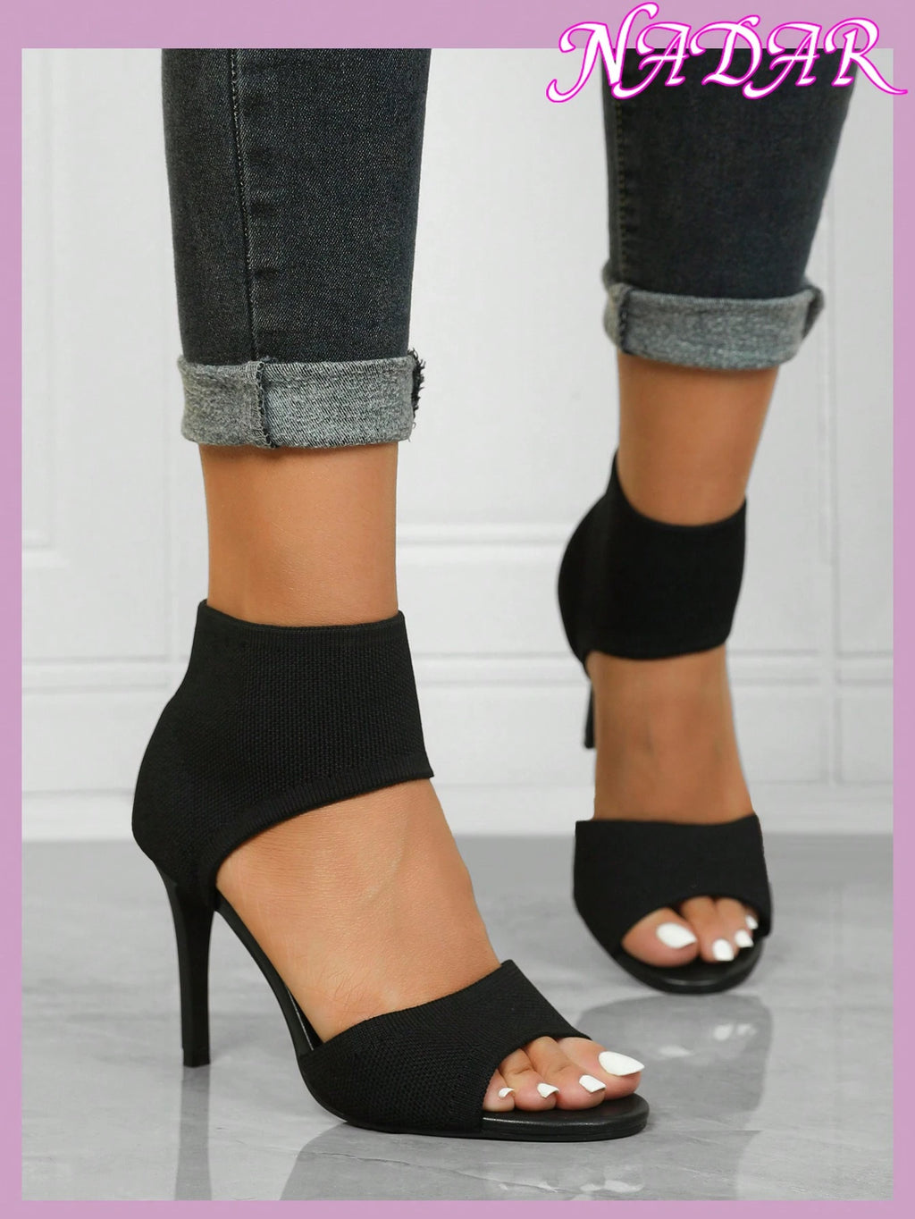 Women'S Minimalist Thick High Heel Knitted Sandals, Casual Solid Color anti Slip Sandals,Spring Summer Outfits
