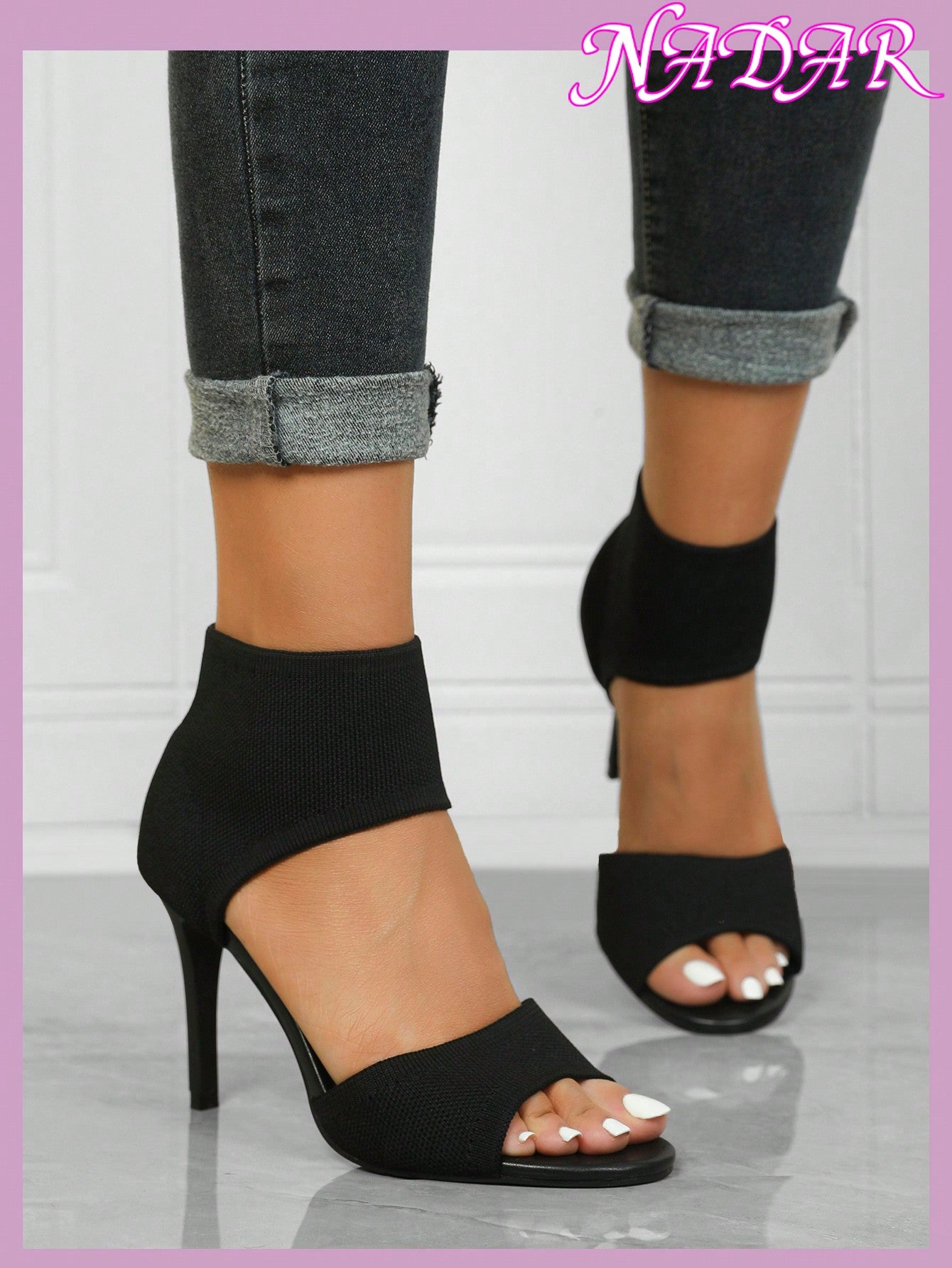 Women'S Minimalist Thick High Heel Knitted Sandals, Casual Solid Color anti Slip Sandals,Spring Summer Outfits
