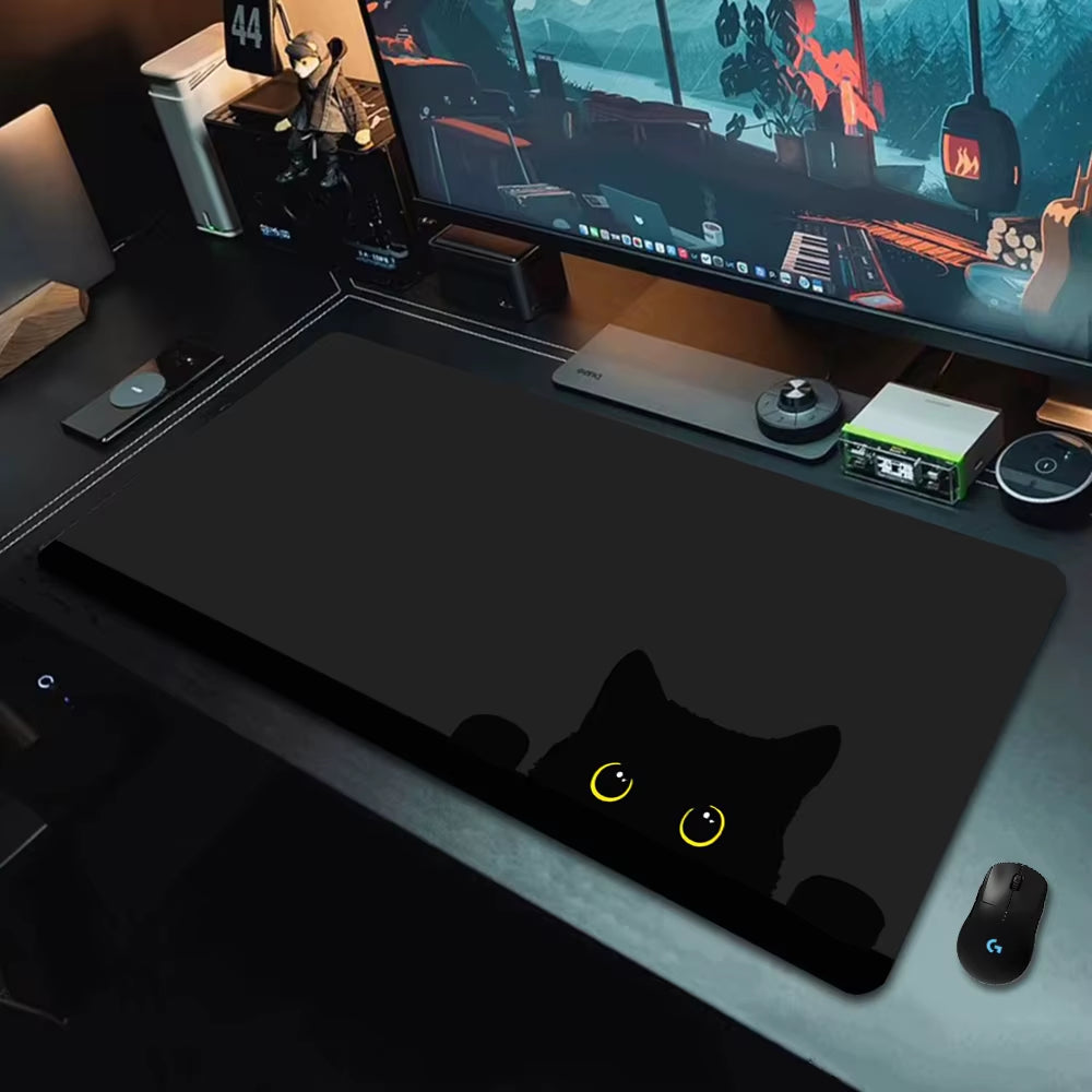 Kawaii Black Kitten Mouse Pad Large Cute Game Keyboard Mat Xxl Computers Accessories Table Pads Girl Home Bedrooms Carpet Mats